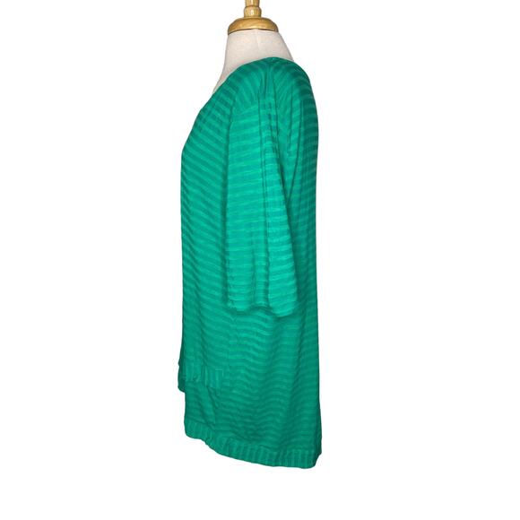 CHICOS Green Stripe Asymmetric Hem Cotton Rayon Short Sleeve Top Size XXL 2X (4) - Picture 2 of 9